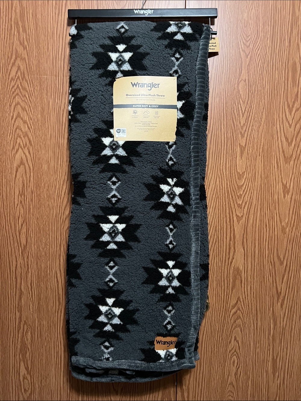 Wrangler Black, Gray & White Southwestern Plush Throw